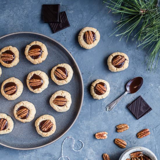 Chocolate Pecan Thumbprint Cookies - Recipe photo by forageddish