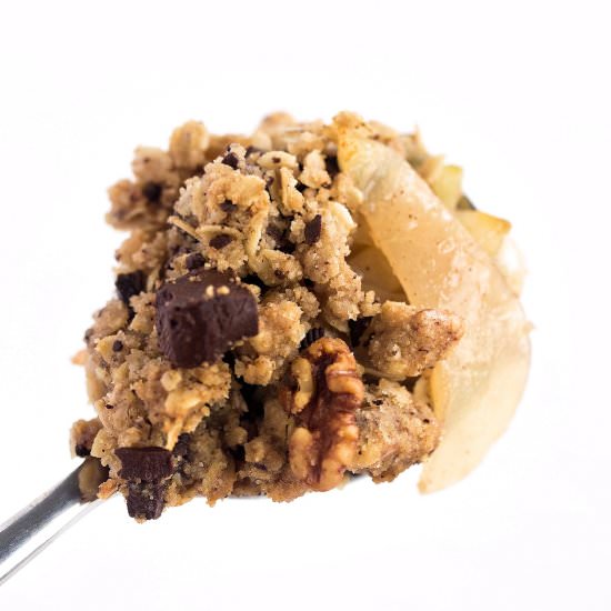 Pear Walnut Chocolate Oat Crumble - Recipe photo by trufflesandtrends
