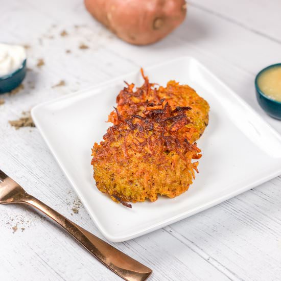 Sweet Potato Latkes - Recipe photo by CandidlyDelicious