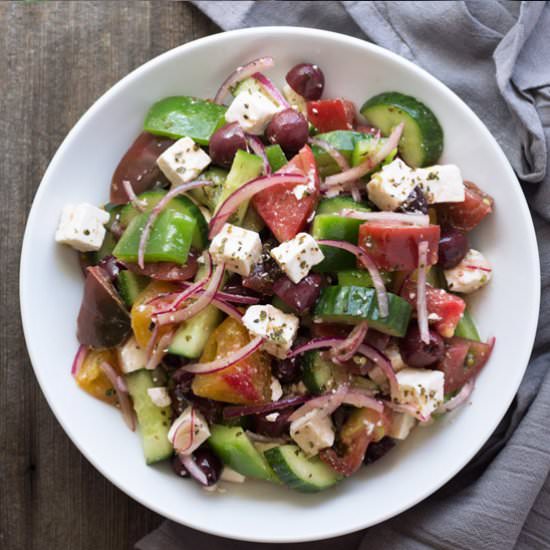 Heirloom Tomato Greek Salad - Recipe photo by Butter and Things