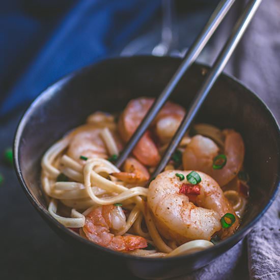 Spicy Coconut Shrimp with Udon Noodle - Recipe photo by insolenceandwine