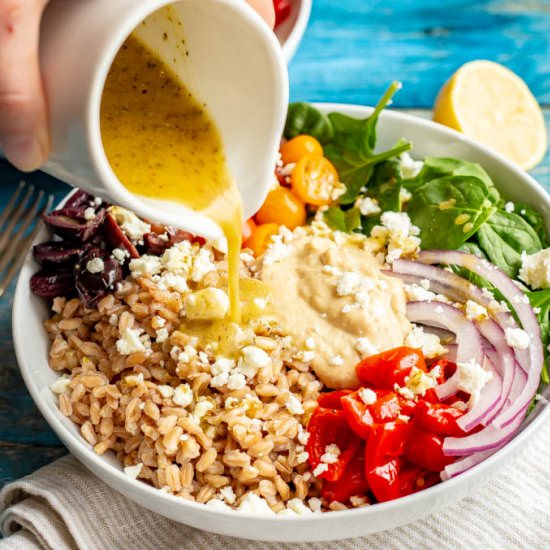 Vegetarian Greek grain bowls - Recipe photo by Family Food on the Table