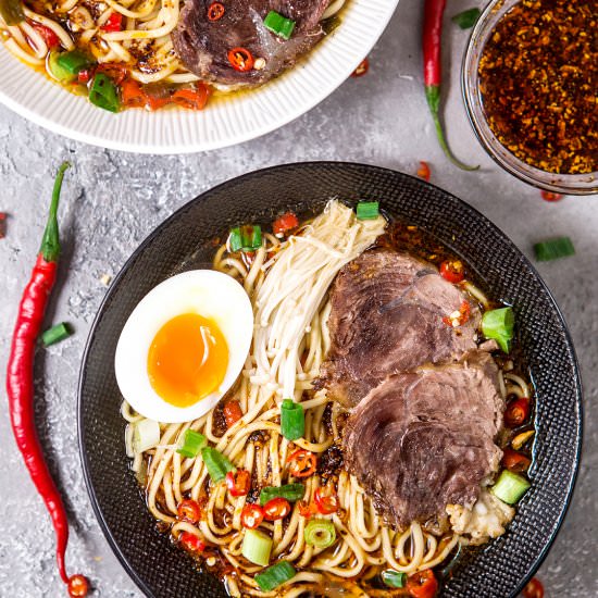 Spicy Beef Chashu Ramen Noodles - Recipe photo by muchbutter