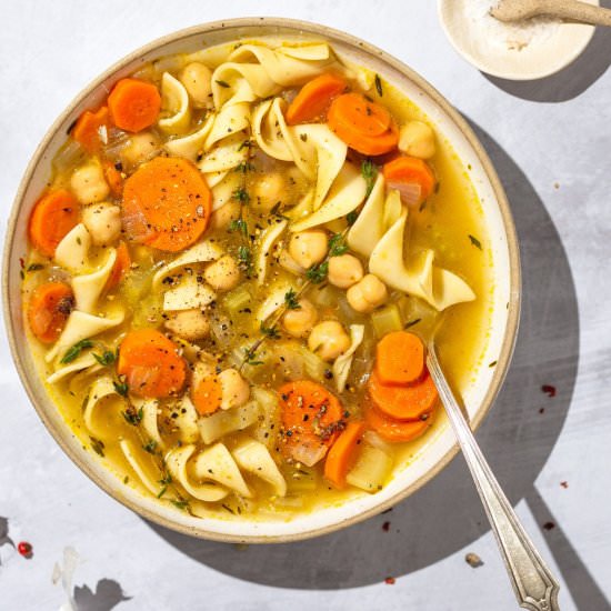 Vegetarian Chickpea Noodle Soup - Recipe photo by VegetarianVentures