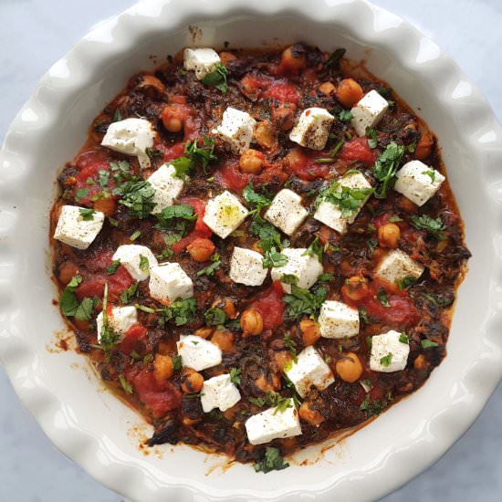 Baked Feta with Spinach & Chickpeas - Recipe photo by Cooking and Cooking