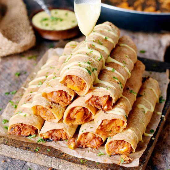 Buffalo Chickpea Taquitos - Recipe photo by elavegan