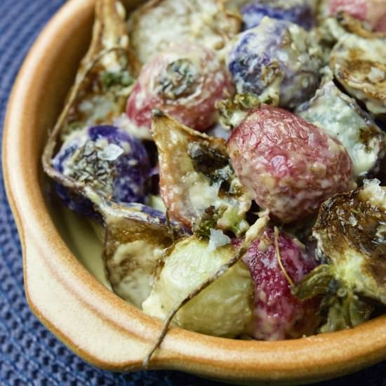 Roasted Radishes with Tahini - Recipe photo by redhotandhungry