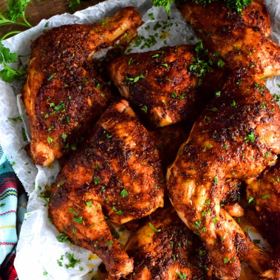 Spicy Barbecue Chicken Quarters - Recipe photo by byronethomas