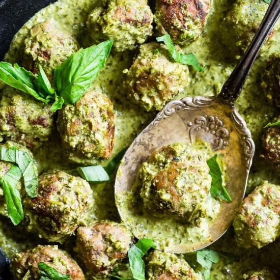 Keto Turkey Meatballs with Pesto - Recipe photo by foodfaithfitness