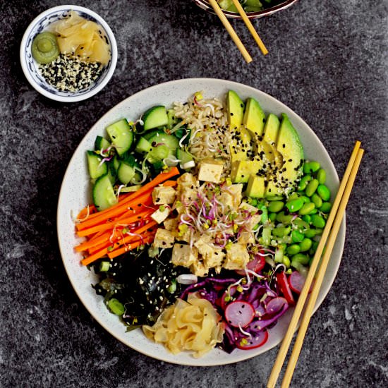 Wasabi Ginger Tofu Poké Bowls - Recipe photo by euphoricvegan