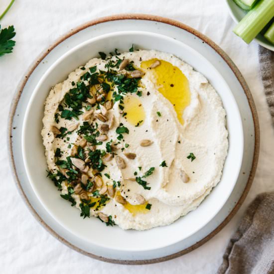Cauliflower Hummus - Recipe photo by Downshiftology