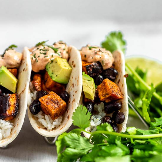 Sweet Potato Black Bean Tacos - Recipe photo by SprinklesandSeaSalt