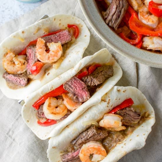 Steak and Shrimp Fajita - Recipe photo by Dishesdelish
