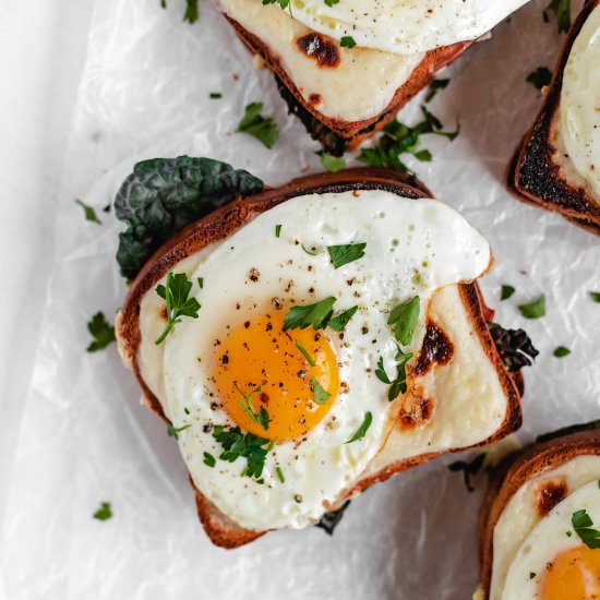 Gluten Free Kale Croque Madame Gril - Recipe photo by Baked Ambrosia