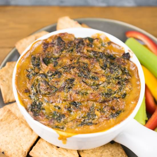Warm Caramelized Onion Kale Dip - Recipe photo by yupitsvegan