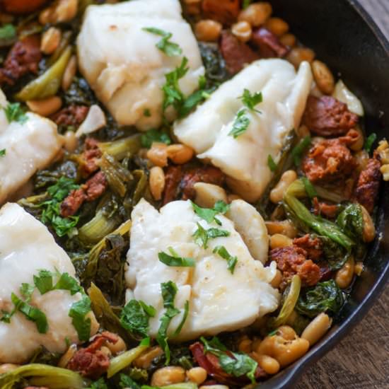 One Pan Cod and Chorizo - Recipe photo by WhiteCoatPinkApron