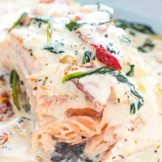 Creamy Tuscan Salmon - Recipe photo by peasandpeonies