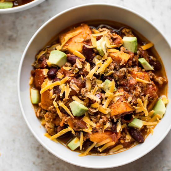 Turkey Sweet Potato Chili - Recipe photo by saltandlavender