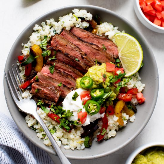Steak Fajita Bowls - Recipe photo by wholefully