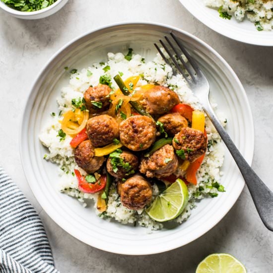 Healthy Turkey Fajita Rice Bowls - Recipe photo by isabeleats