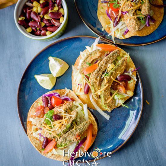 Avocado 'Fries' Tostadas - Recipe photo by Herbivore Cucina