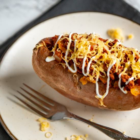 Vegetarian Chorizo Sweet Potato - Recipe photo by cardamomandcoconut