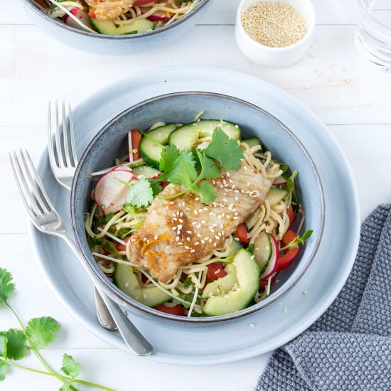 Asian-Style Fish with Noodle Salad - Recipe photo by Your Ultimate Menu