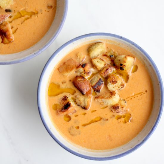 Garlic Soup with Sourdough Croutons - Recipe photo by MyTastyTrials