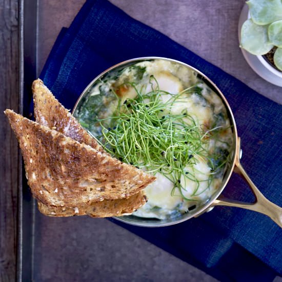 Shirred Eggs With Spinach - Recipe photo by simmerandsauce