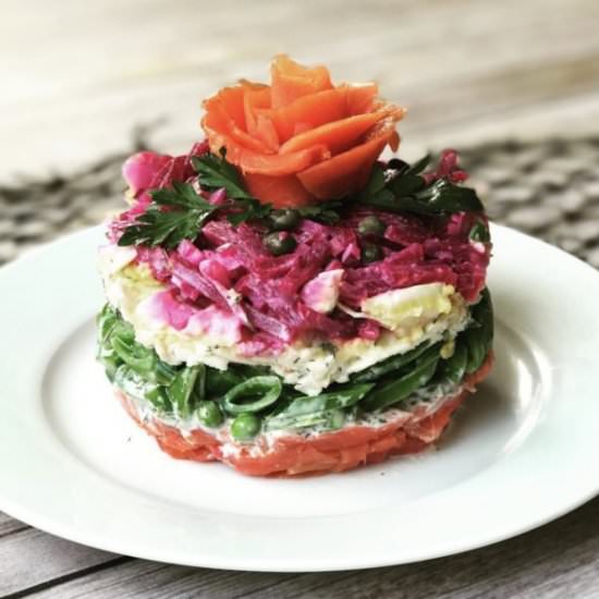 Chilled Smoked Salmon Stacked Salad - Recipe photo by The Prize of Cooking