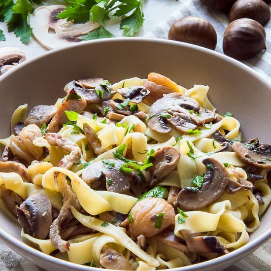 Tagliatelle w/ Mushrooms & Chestnuts - Recipe photo by ItalianRecipeBook