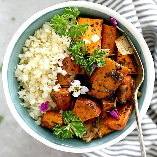 Savory Roasted Sweet Potatoes Bowl - Recipe photo by Delightful Mom Food