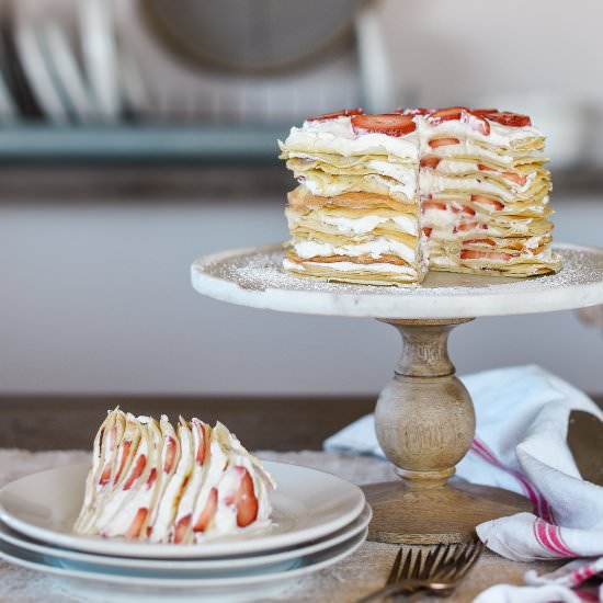 Strawberry & Cream Crepe Cake - Recipe photo by BoxwoodAvenue