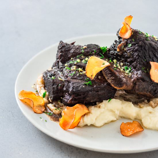 Braised Short Ribs with Sunchokes - Recipe photo by My Three Seasons
