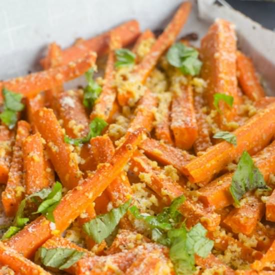 20 Minute Parmesan Roasted Carrots - Recipe photo by MamaDweeb
