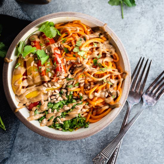 Thai Sweet Potato Noodle Bowls - Recipe photo by chelseajoyeats