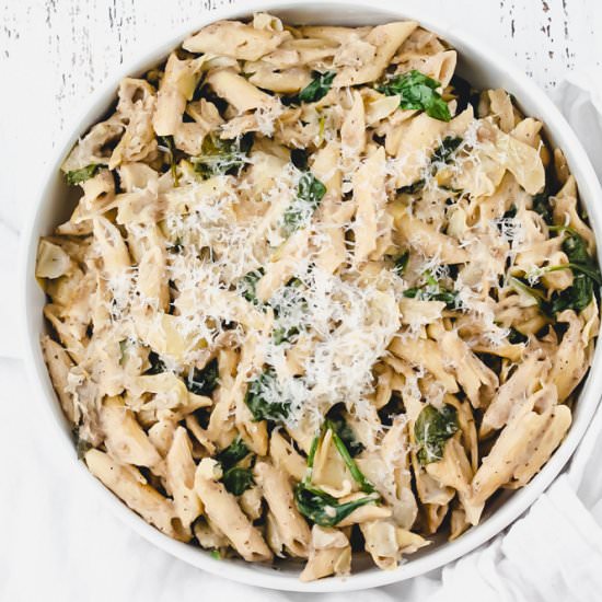 Vegan Spinach & Artichoke Pasta - Recipe photo by DineLikeShay