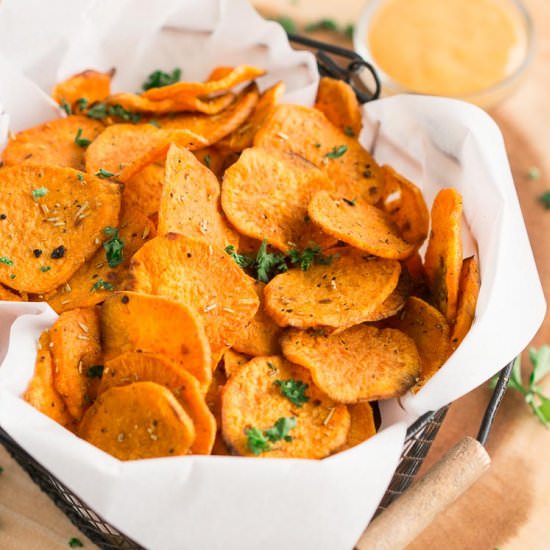 Baked Sweet Potato Chips - Recipe photo by Delicious Meets Healthy