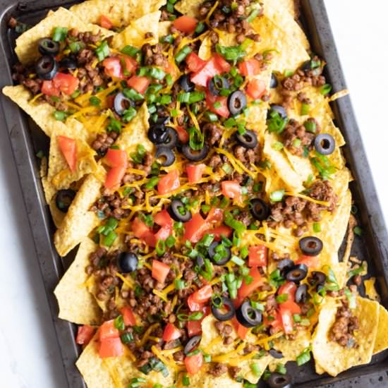 Loaded Low FODMAP Lentil Nachos - Recipe photo by funwithoutfodmaps