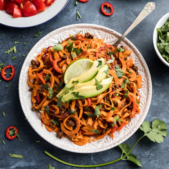 Enchilada Beef Sweet Potato Noodles - Recipe photo by Get Inspired Everyday