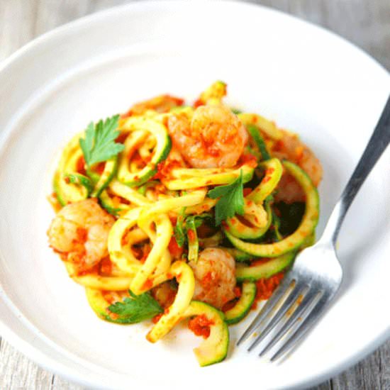 Shrimp with Zucchini Noodles - Recipe photo by Tastefulventure