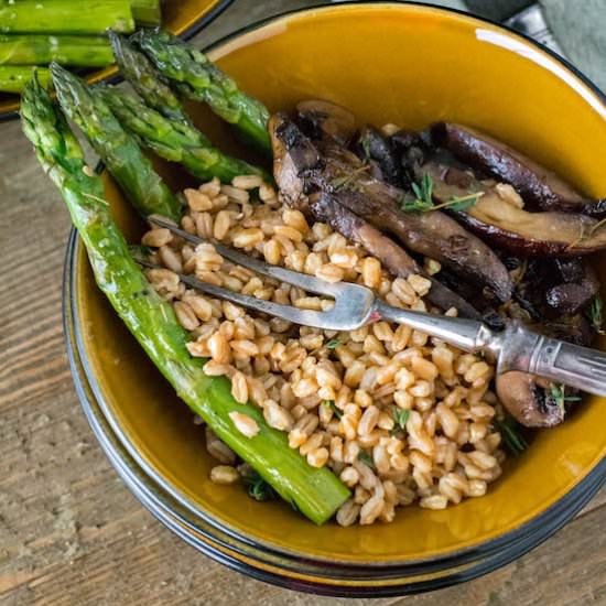Roasted Mushroom Asparagus Farro - Recipe photo by whattheforksfordinner
