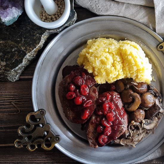 Steak with Red Wine Cranberry Sauce - Recipe photo by FeastInThyme