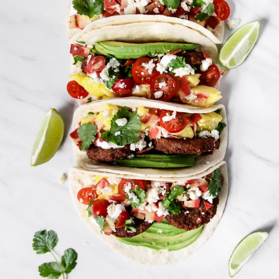 Vegetarian Sausage Breakfast Tacos - Recipe photo by Domestically Blissful