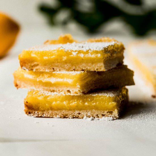 Meyer Lemon Bars w/ Olive Oil - Recipe photo by Never Not Hungry