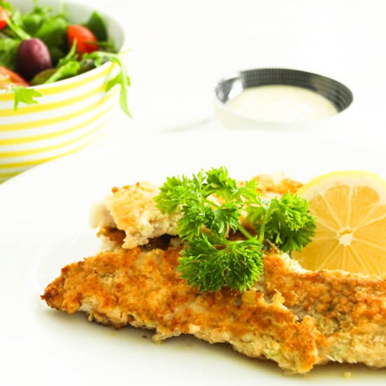 Keto Herb Crumbed Fish with Aioli - Recipe photo by Appetite For Energy