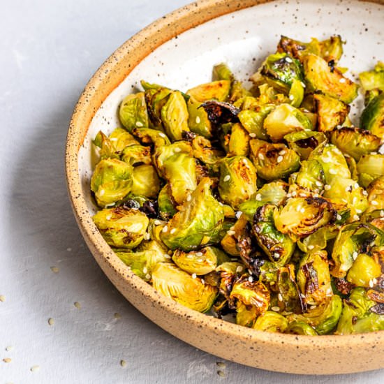 Miso Garlic Roasted Brussel Sprouts - Recipe photo by ShortGirlTallOrder