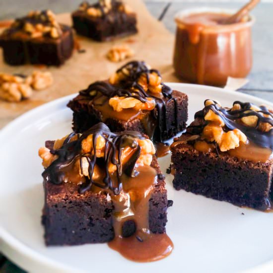 Turtle Fudge Brownies - Recipe photo by The Cosmic Cookie Jar