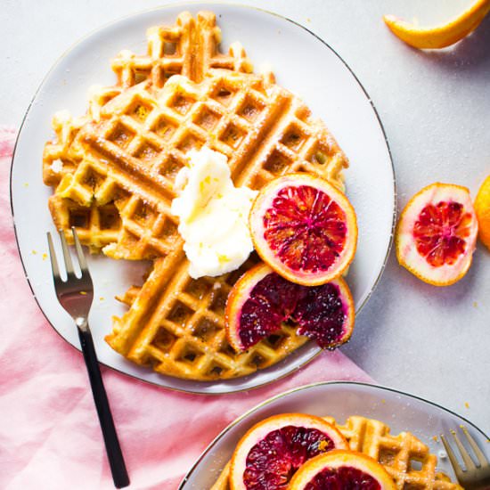 Roasted Blood Orange Waffles - Recipe photo by bluebowlrecipes