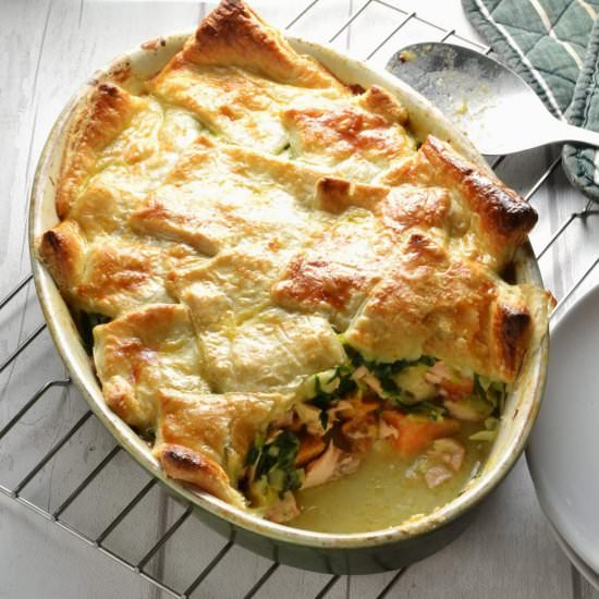 Salmon Pot Pie with Leek + Spinach - Recipe photo by everydayhealthyrecipes